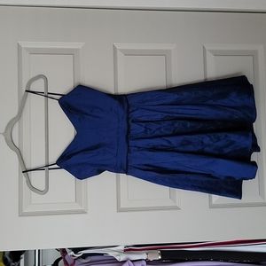 Cobalt Blue Shiny Stretchy Backless Satin Dress in Medium